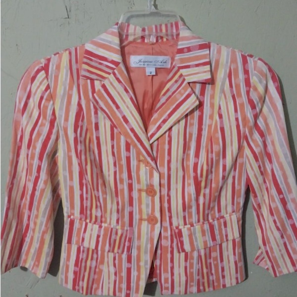 Vintage Jessica ash blazer with adorable orange/yellow/pink fabric with bubbles